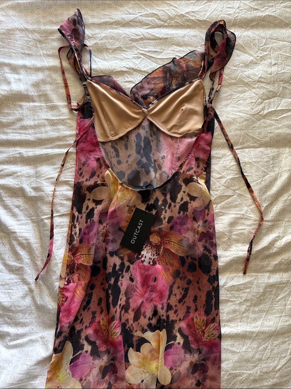 Off-Shoulder Pink Floral Backless Maxi Dress - Picture 6 of 6